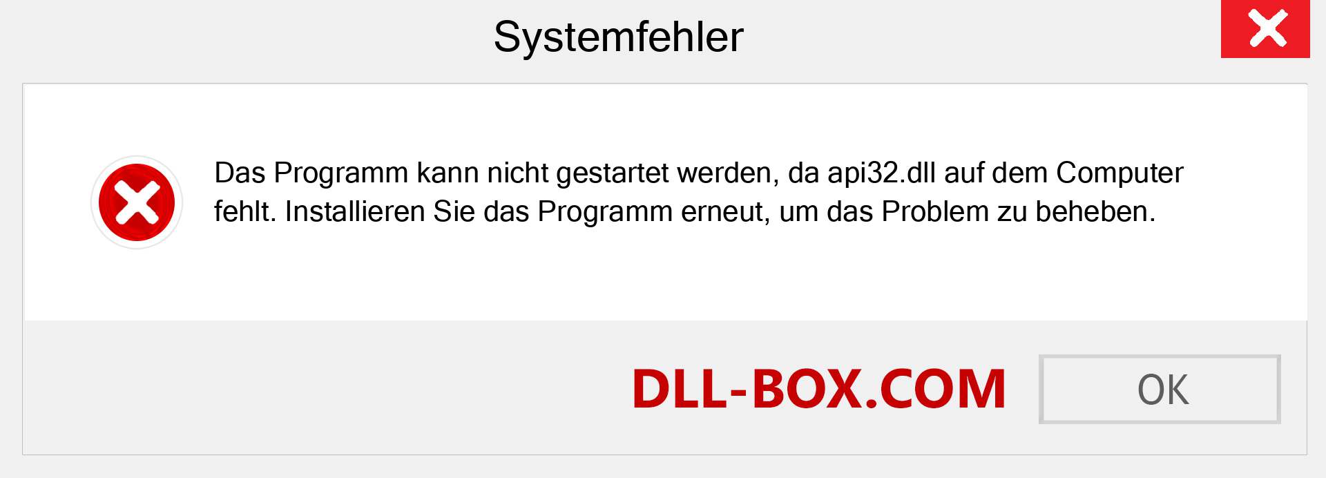 api32.dll-Datei fehlt?. Download für Windows 7, 8, 10 - Fix api32 dll Missing Error unter Windows, Fotos, Bildern